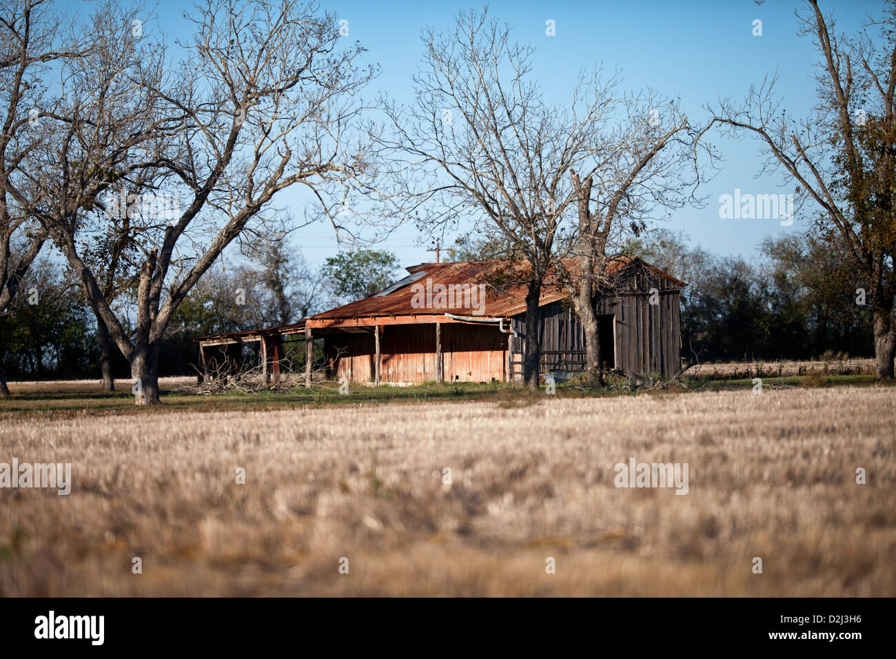 Barn with weathered wood sides and rusted metal roof located adjacent ...