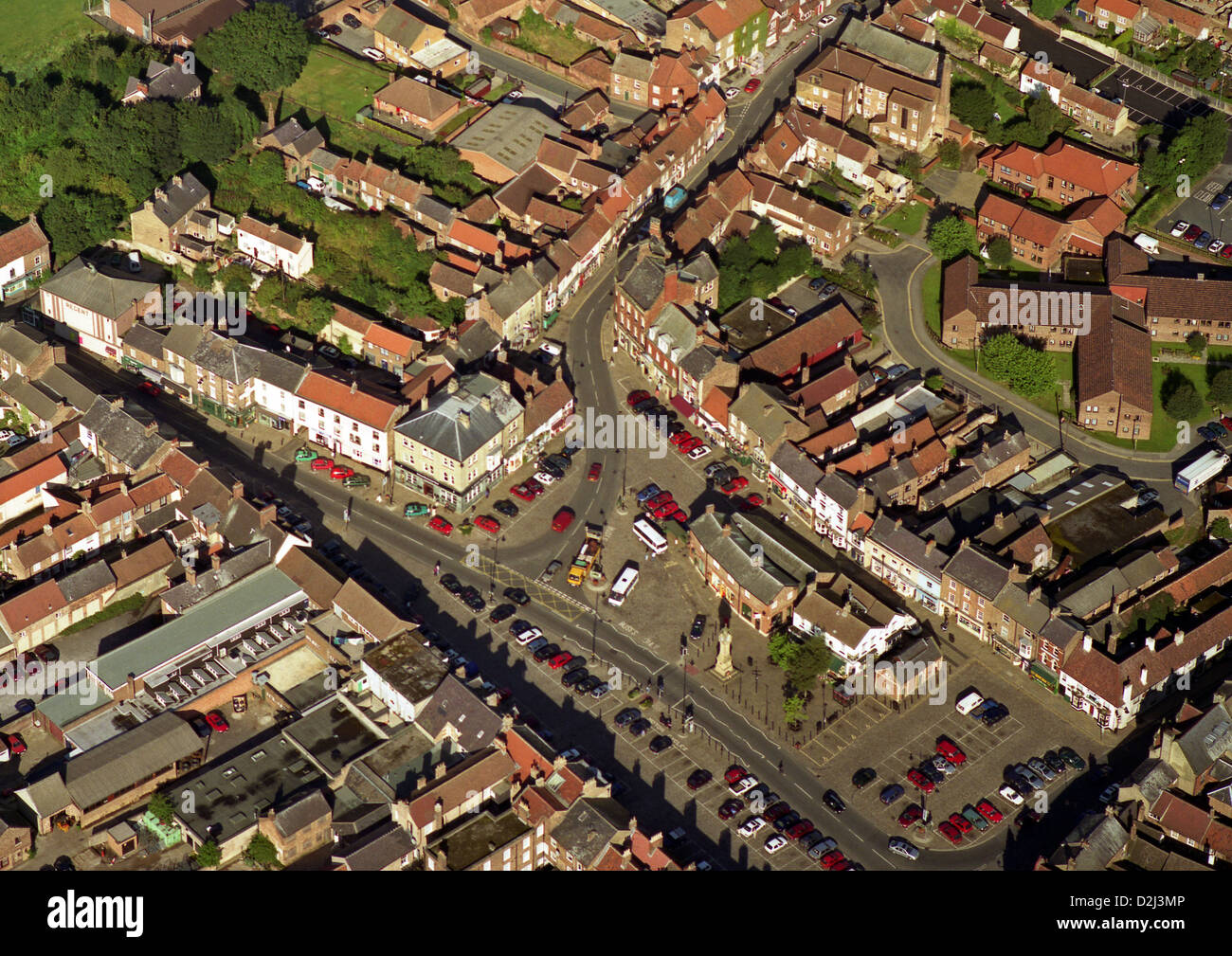 Aerial view of Thirsk town centre market place, North Yorkshire Stock Photo