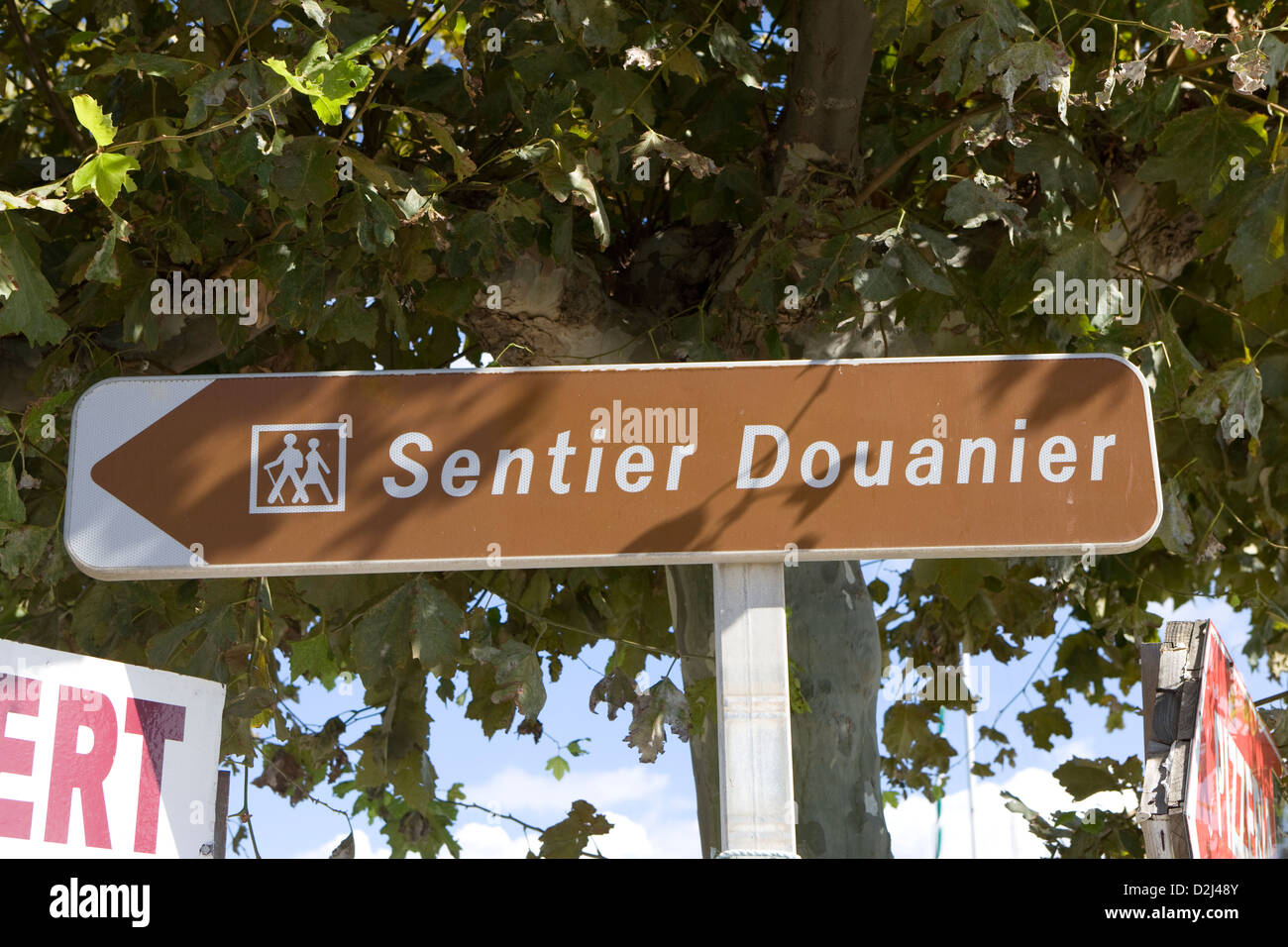 Corsica: Sentier Douanier trail sign Stock Photo