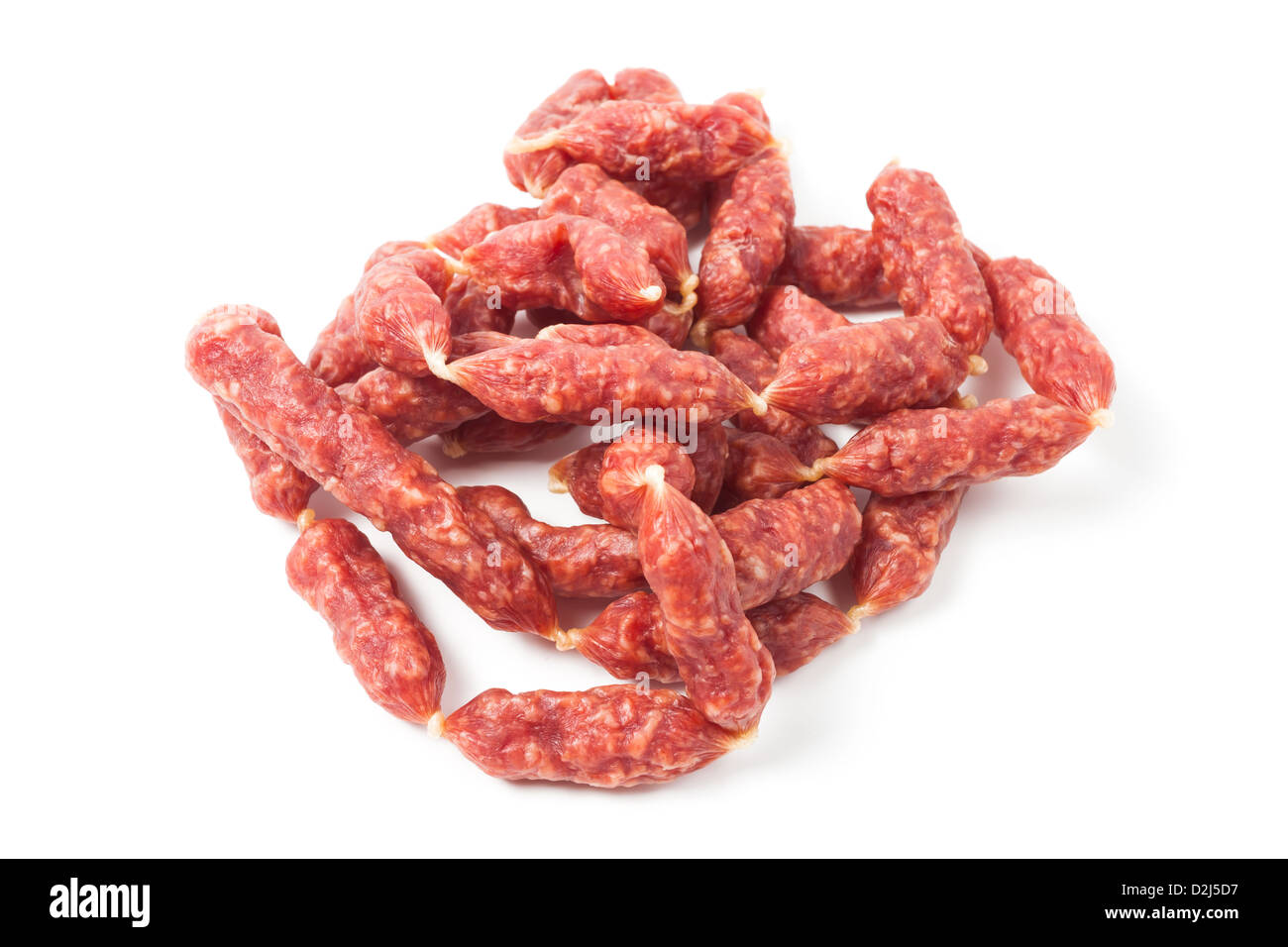 Mini sausages on white background Stock Photo