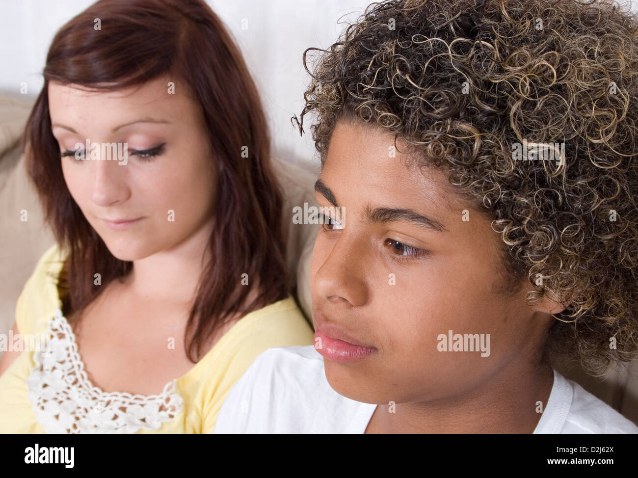 teenage boy and girl having an argument Stock Photo