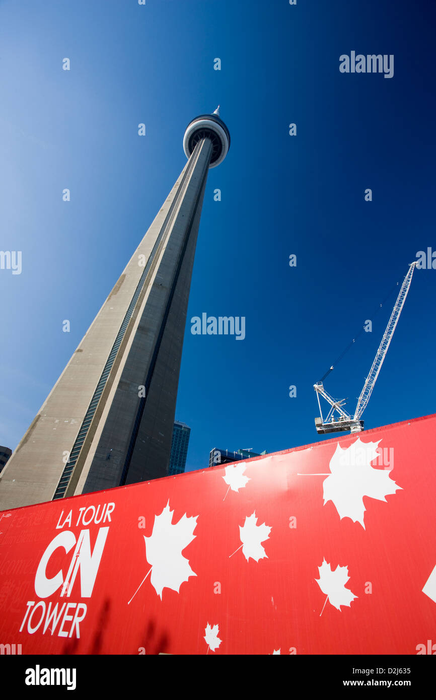 The CN Tower and advertisement for 'La Tour' in Toronto, Canada Stock Photo