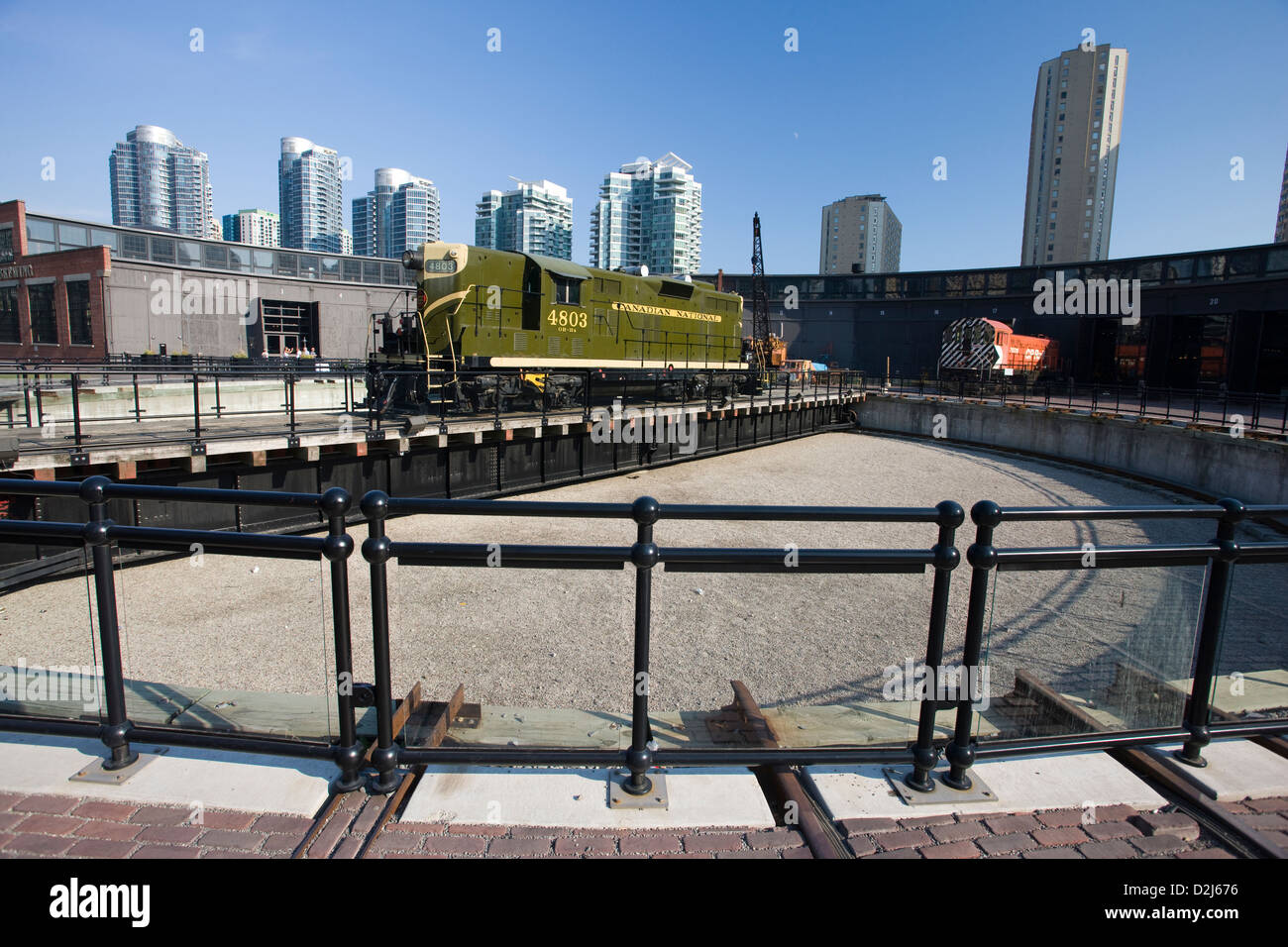 A Canadian National Railway locomotive 4803 and turntable in the city centre, Toronto, Canada Stock Photo