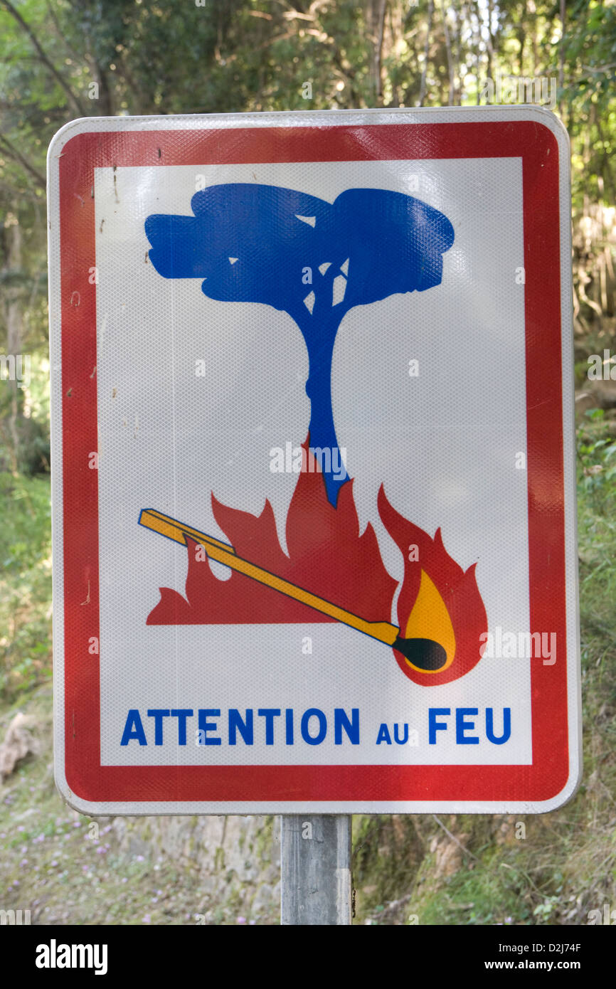 Corsica: fire warning sign Stock Photo