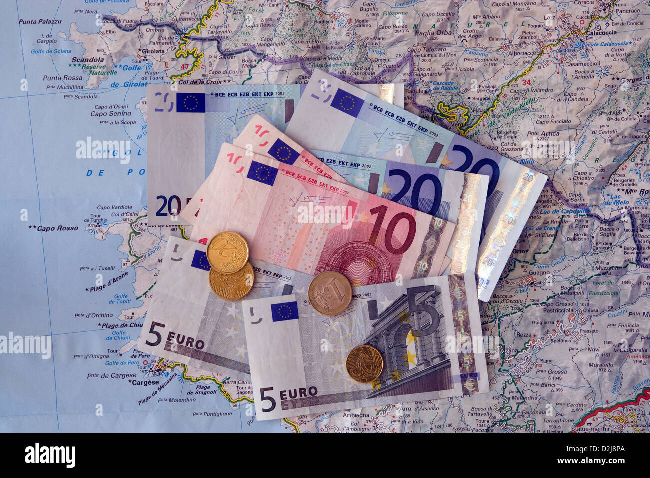 Travel: Euro notes & coins Stock Photo