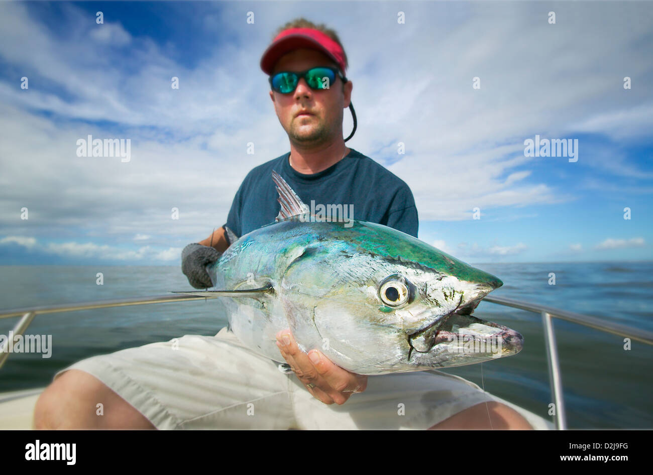 Man holding a false albacore tuna off the coast of north carolina; north carolina united states of america Stock Photo
