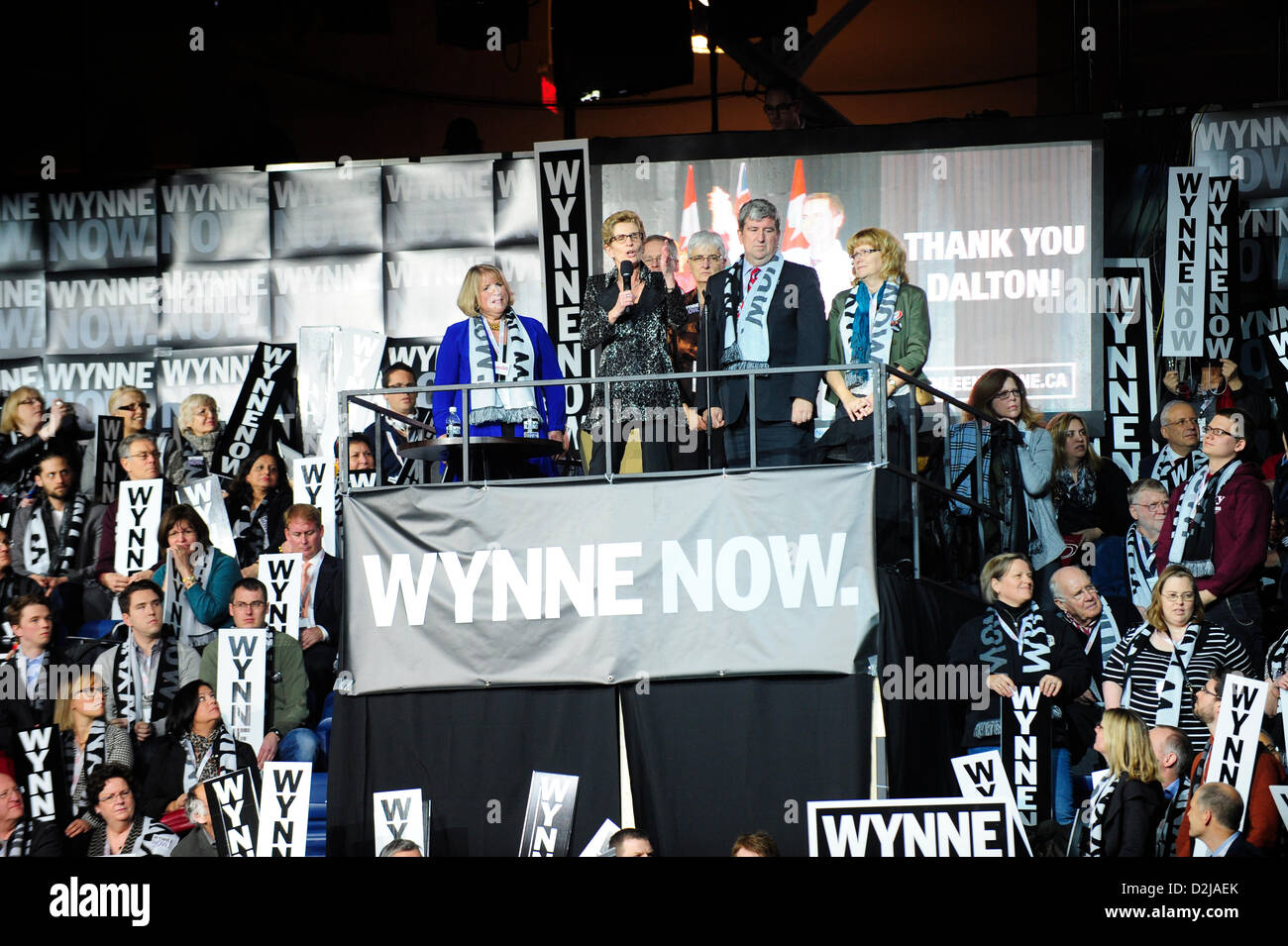 Toronto, Canada. 25th January 2013. Ontario Liberal Leadership candidate Kathleen Wynne addresses the crowd during a tribute to departing Current Ontario Premier Dalton McGuinty. The ruling provincial Liberal party is meeting 25 Jan at the Maple Leaf Gardens to vote for a successor to Current Ontario Premier Dalton McGuinty. Credit:  Victor Biro / Alamy Live News. Stock Photo