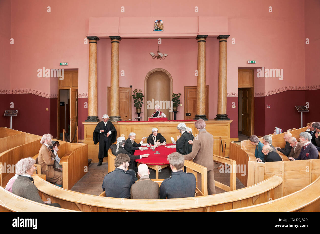Scotland, Historic Inveraray Jail & County Court, Courthouse, 19C courtroom exhibit Stock Photo