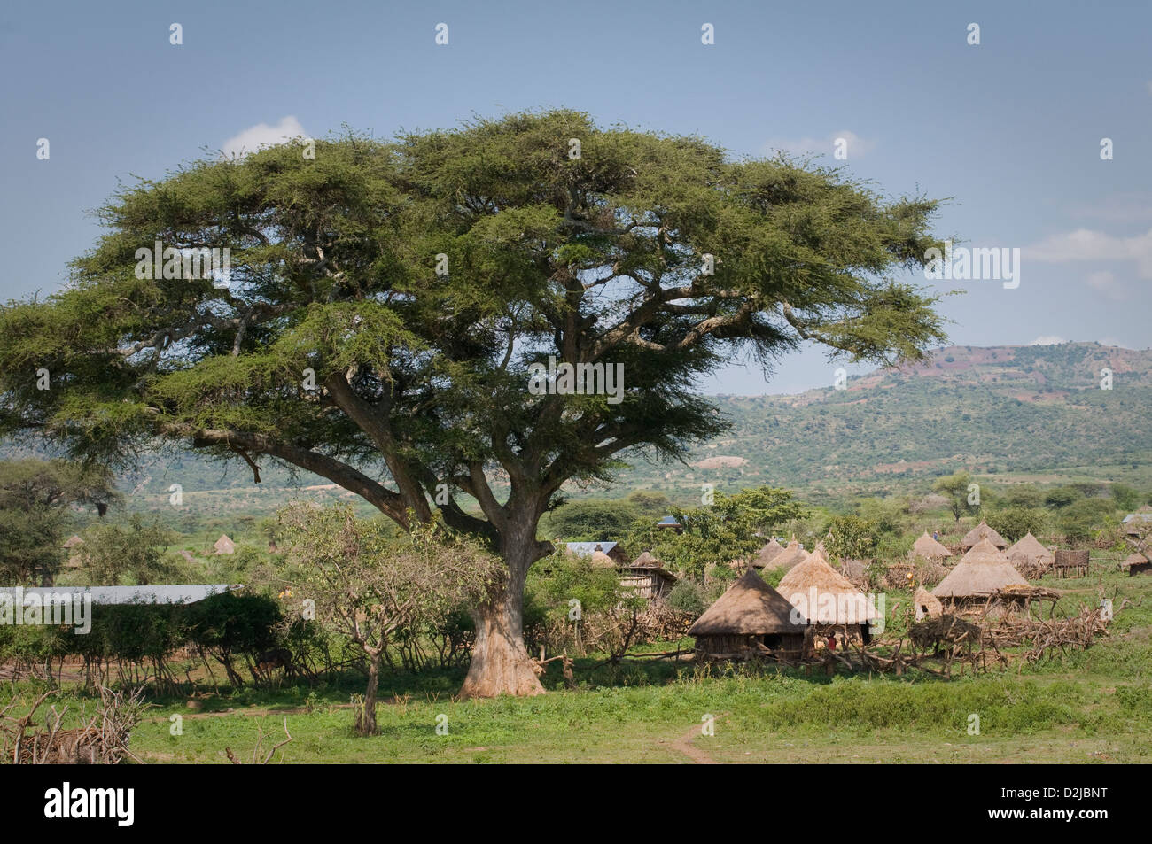 Homes and storage areas off the highway in southern Ethiopia Stock Photo