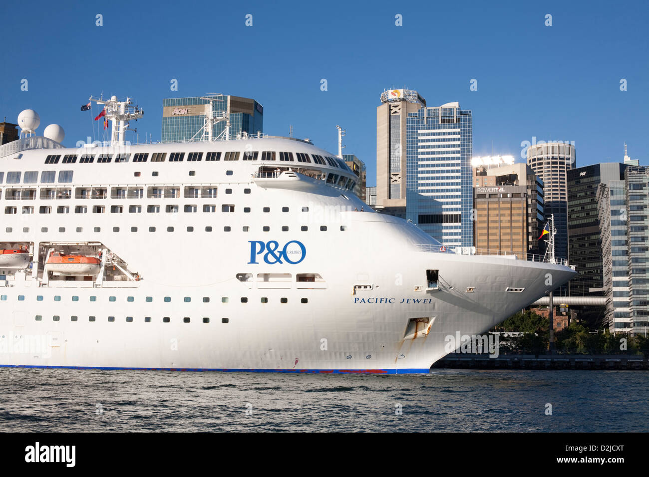 Close up of the bow of P&O Cruises superliner Pacific Jewel Cruise Ship Sydney Australia Stock Photo