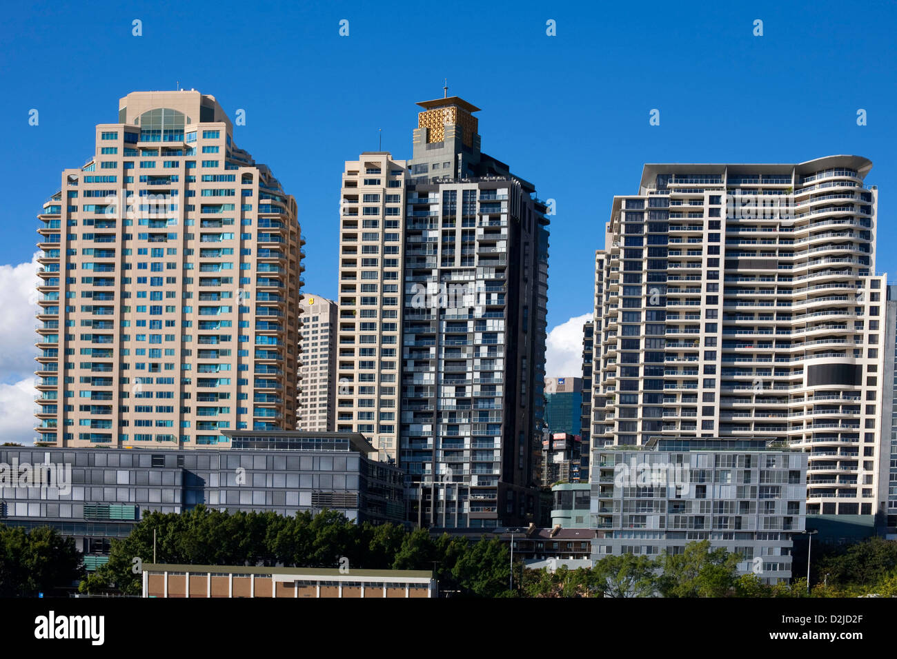 Highrise Apartment Buildings line Darling Harbour Sydney Australia