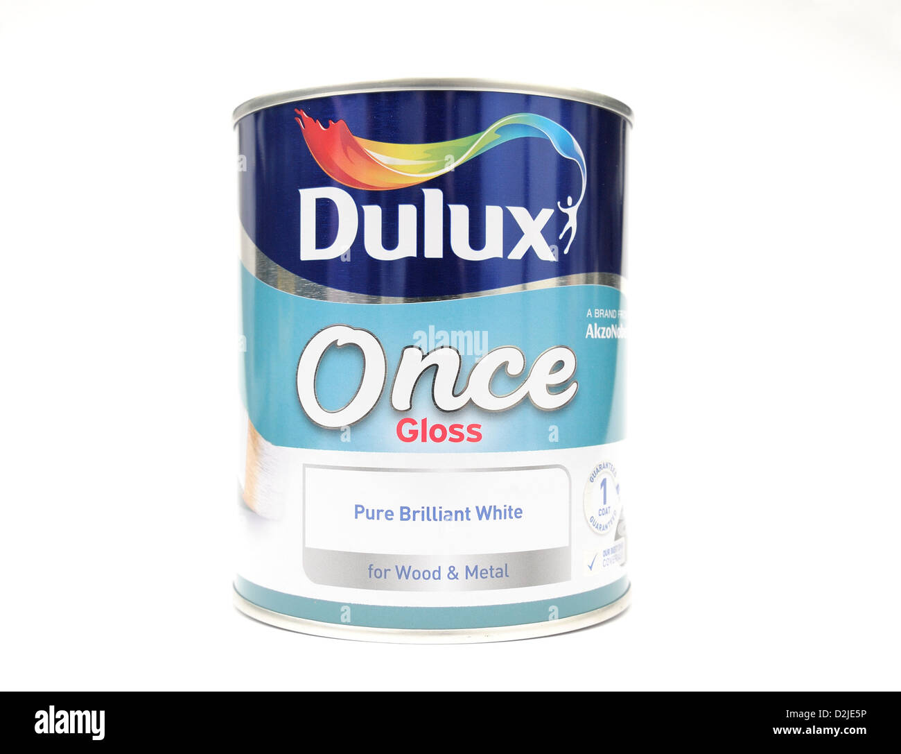 A tin of Dulux once gloss paint pure brilliant white Stock Photo