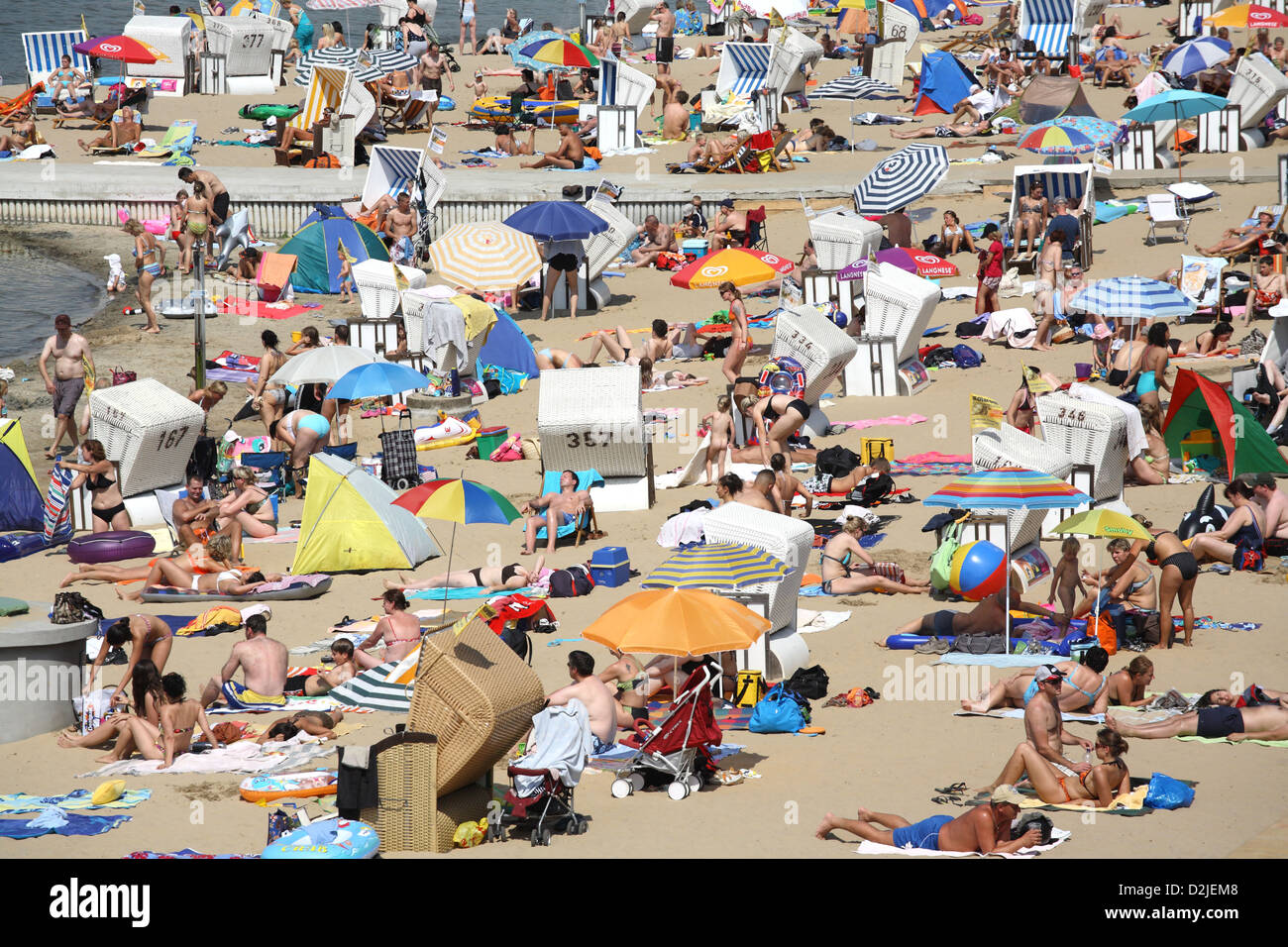 Berlin, Germany, people bask in the Wannsee beach Stock Photo