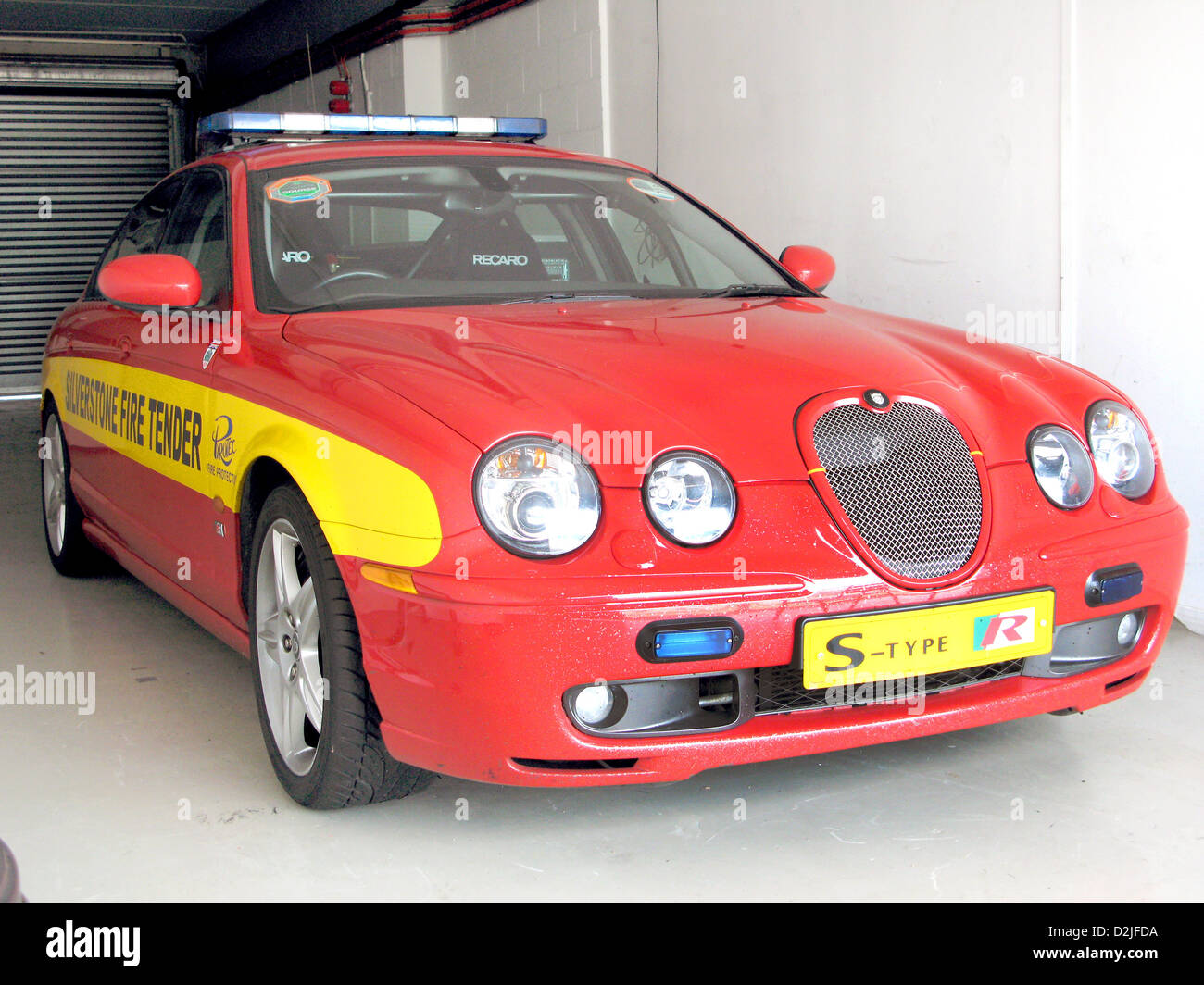 The fastest Fire truck Jaguar S type at Silverstone race track Stock