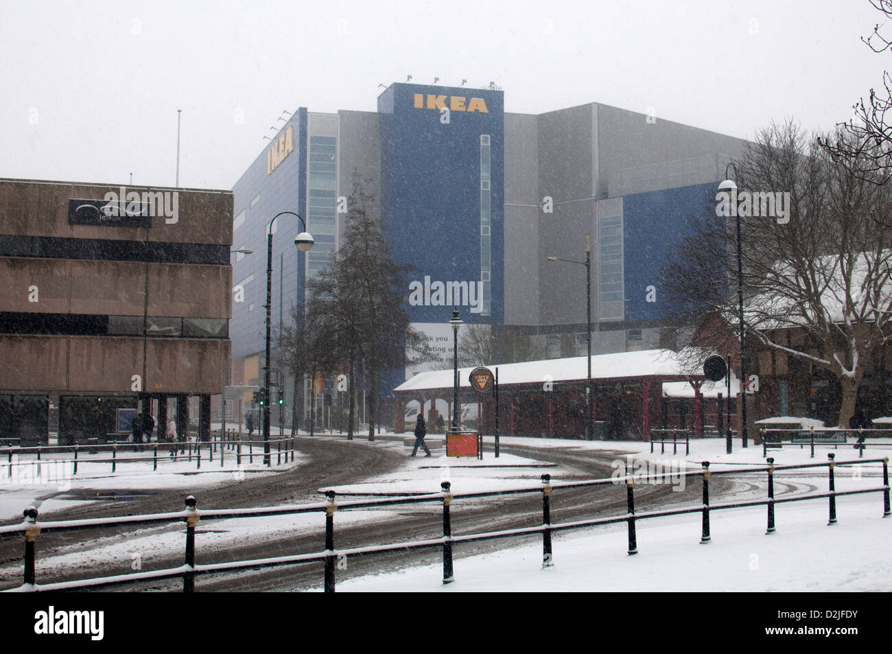 Ikea store in snowy weather, Coventry, UK Stock Photo