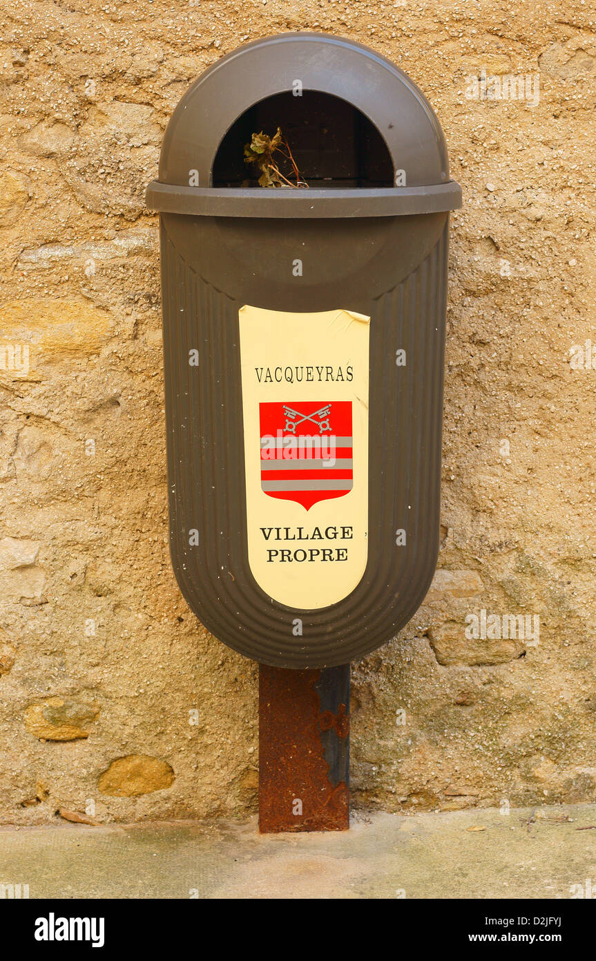 Waste bin Vacqueiras village Vaucluse Provence Stock Photo