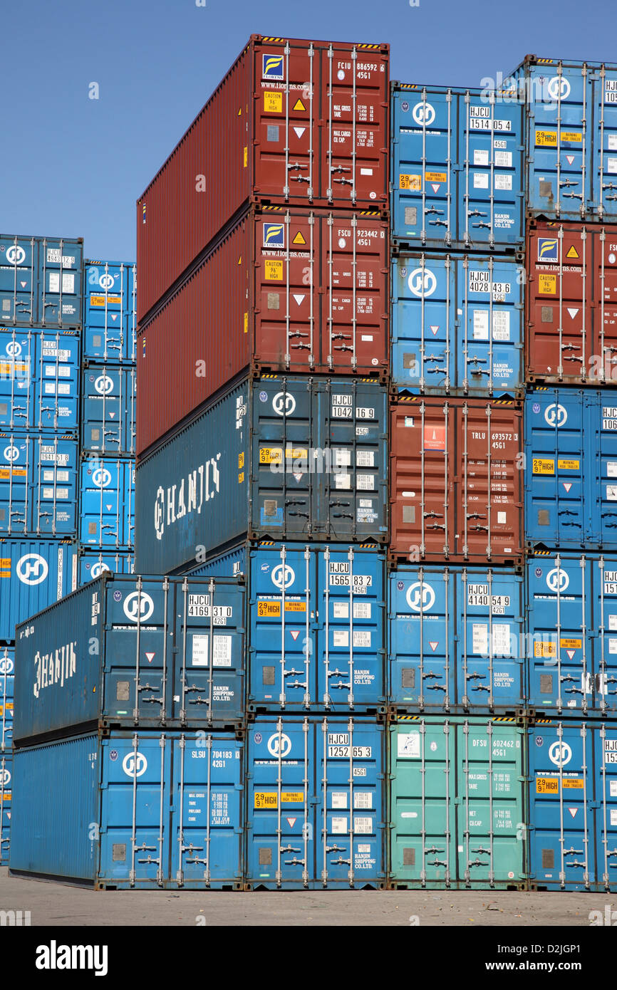 Hamburg, Germany, container stack in the Free Port Stock Photo