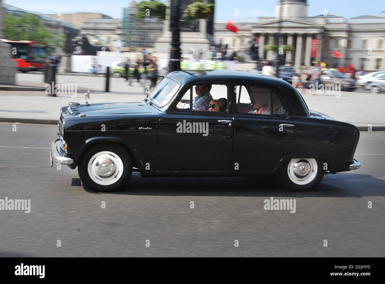 classic Austin Westminster on Trafalgar Square London United Kingdom Stock Photo