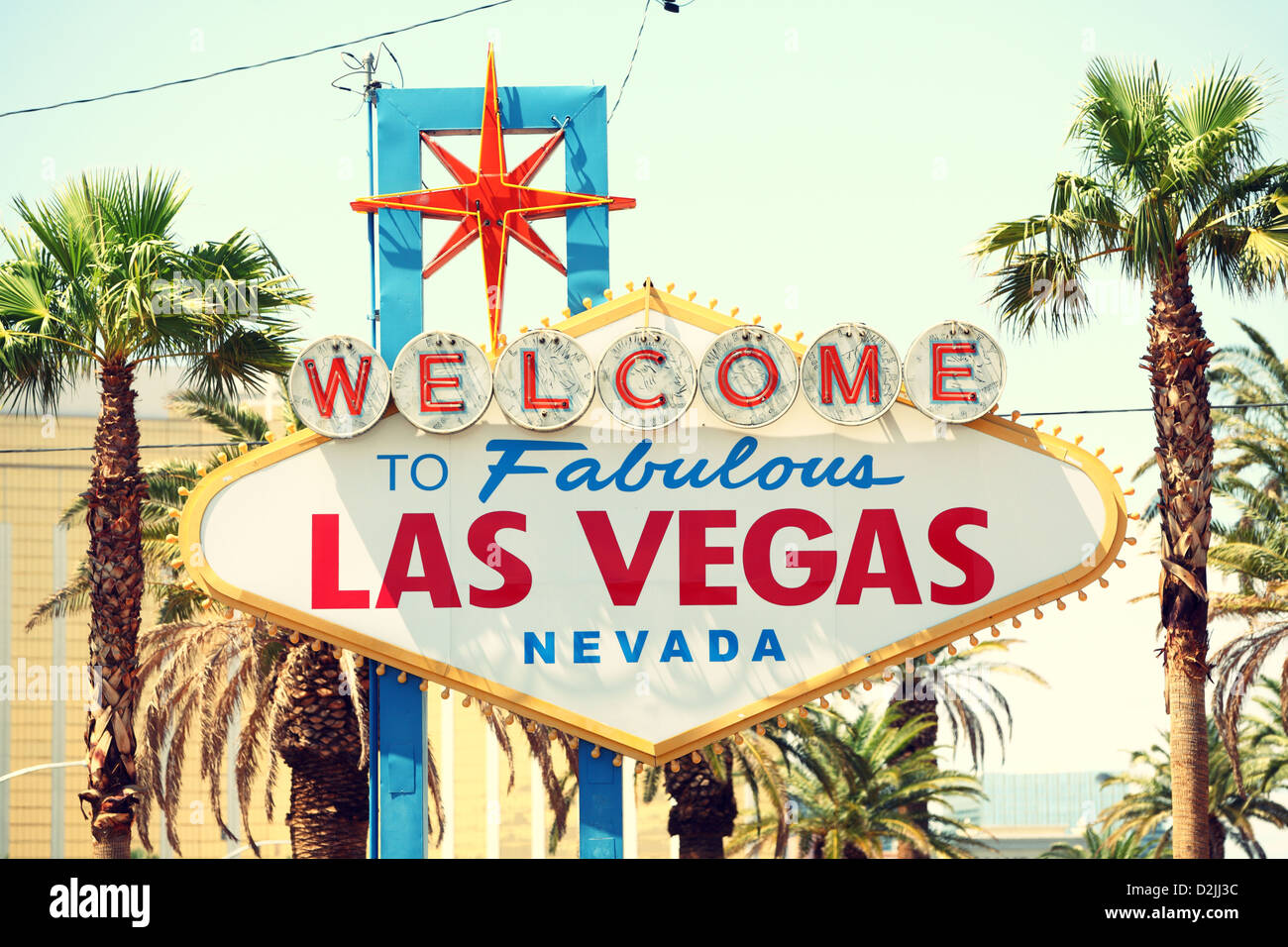 Las Vegas sign. Welcome to Fabulous Las Vegas, Nevada sign. Retro vintage style Stock Photo
