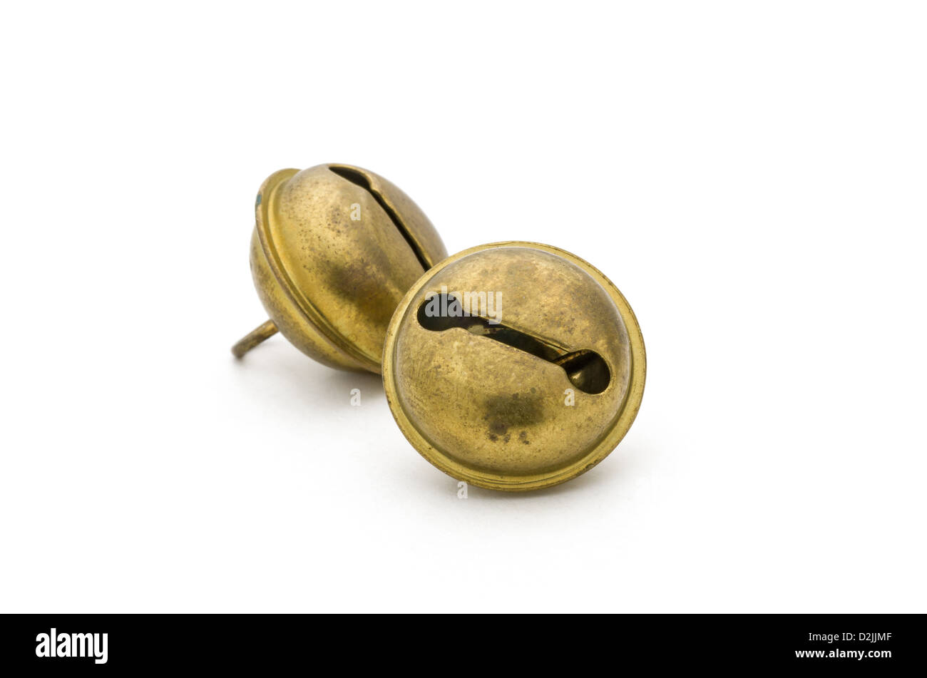 two old golden sleigh bells Stock Photo