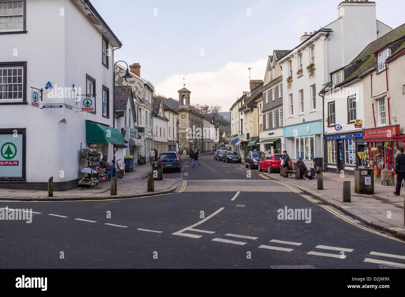 Ashburton Devon England. January 24th 2013. Quiet streets of a small rural town in Devon. Stock Photo