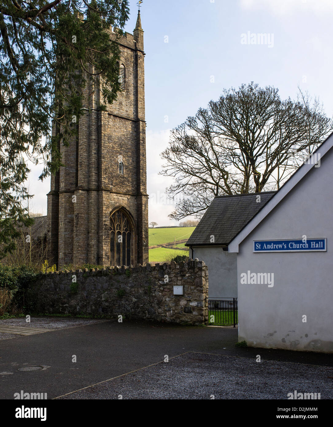 Ashburton, Devon, England. January 24th 2013. St Andrews church and church hall at Ashburton, Devon. Stock Photo