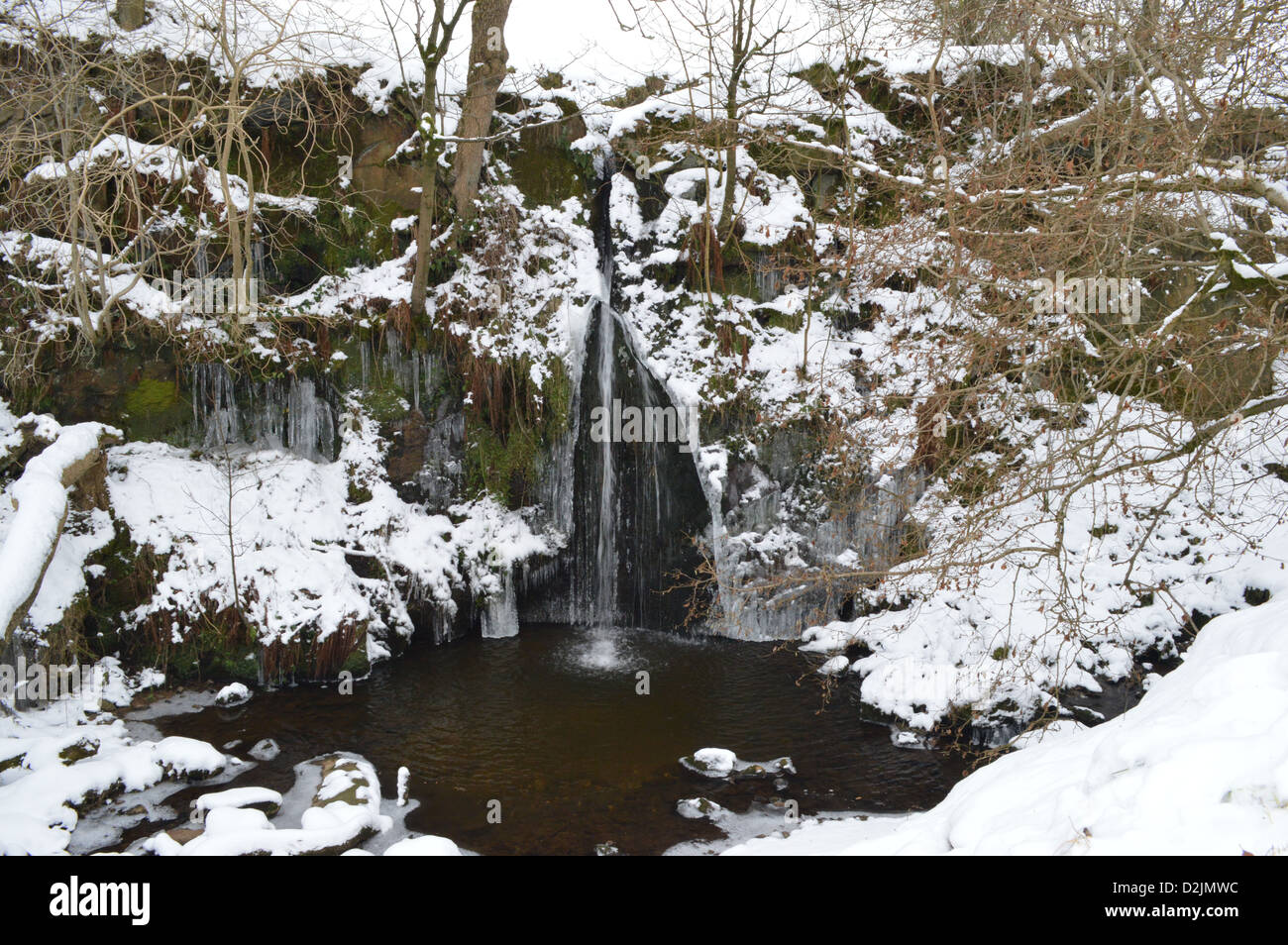 Lumb Spout Waterfall in Winter Near the Bronte Way Stock Photo