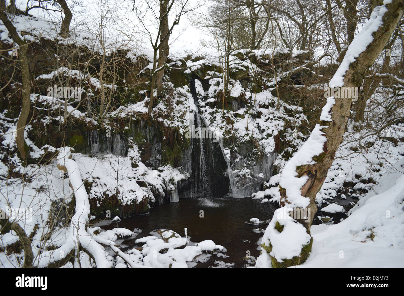 Lumb Spout Waterfall in Winter Near the Bronte Way Stock Photo