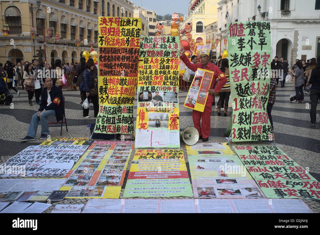 One man Protest in Macau Town Square, Macau SAR, China Stock Photo