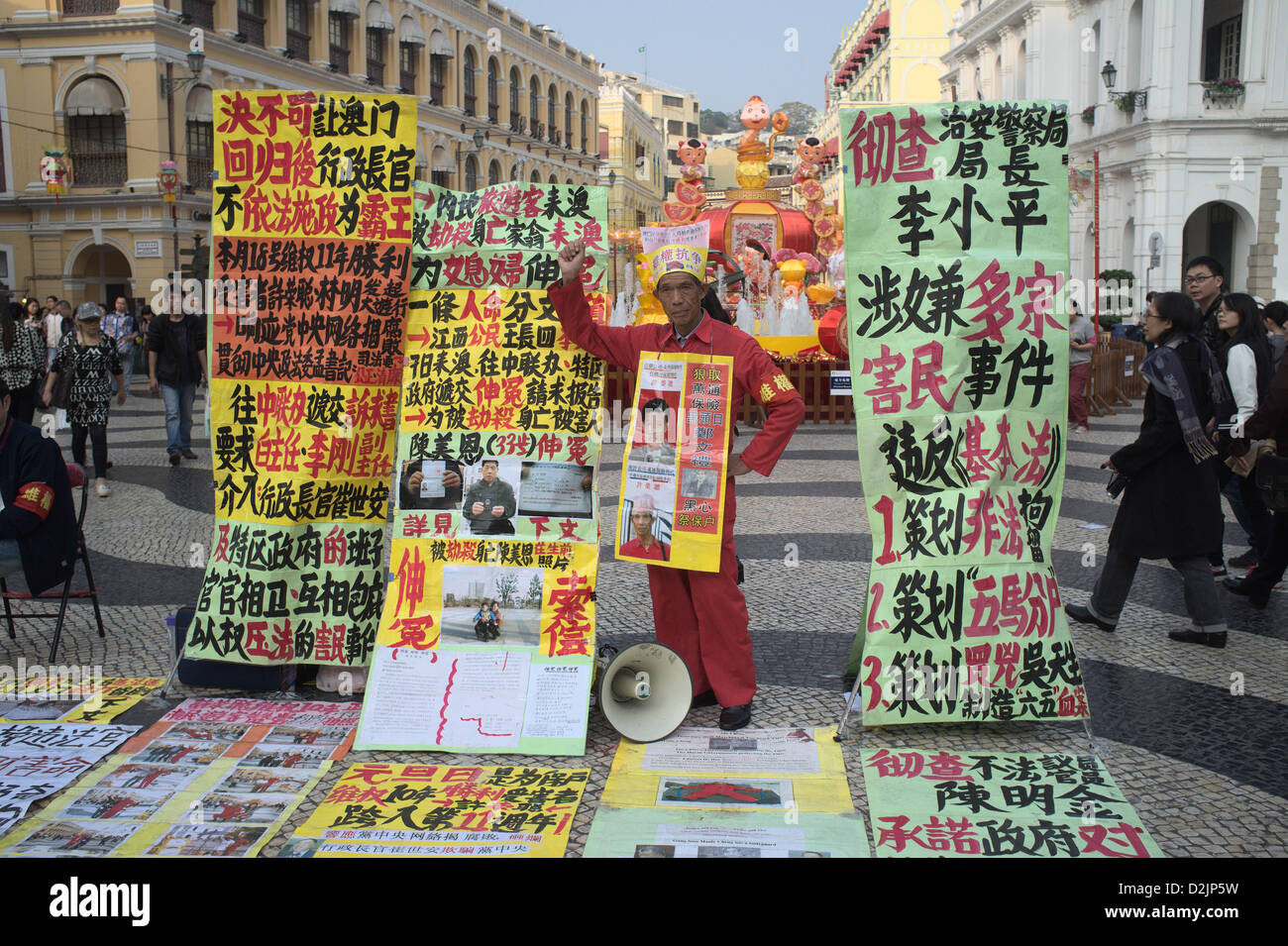 One man Protest in Macau Town Square, Macau SAR, China Stock Photo