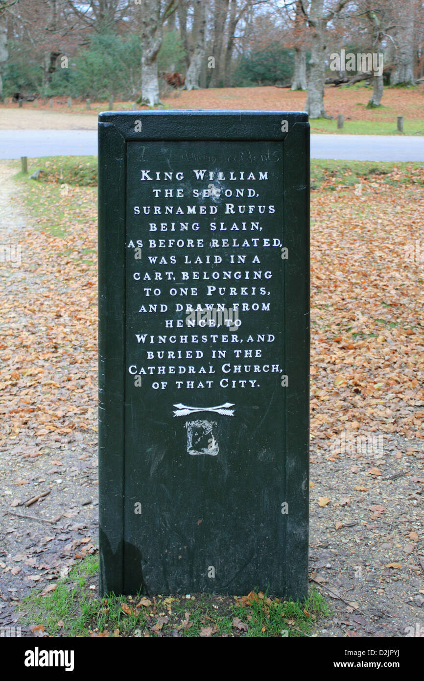 King William 2nd was killed under an oak tree where The Rufus Stone now stands in the New Forest, Hampshire, England, UK. Stock Photo