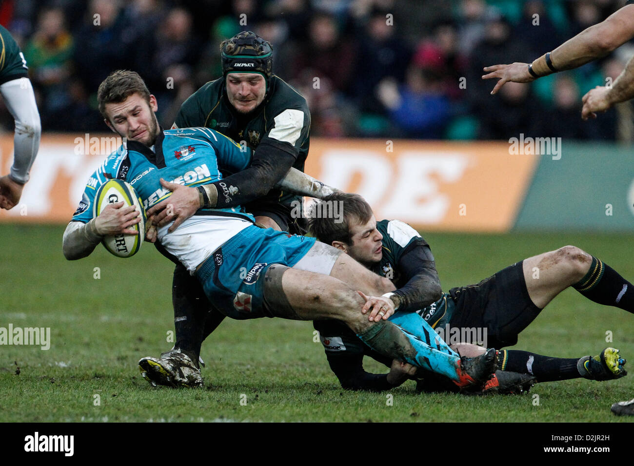 Northampton, UK. 26th January 2013. Martyn THOMAS of Gloucester Rugby