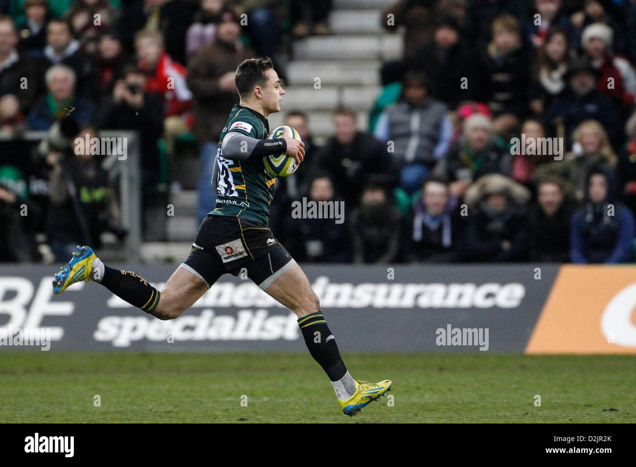 Northampton, UK. 26th January 2013. Debutant Tom COLLINS of Northampton