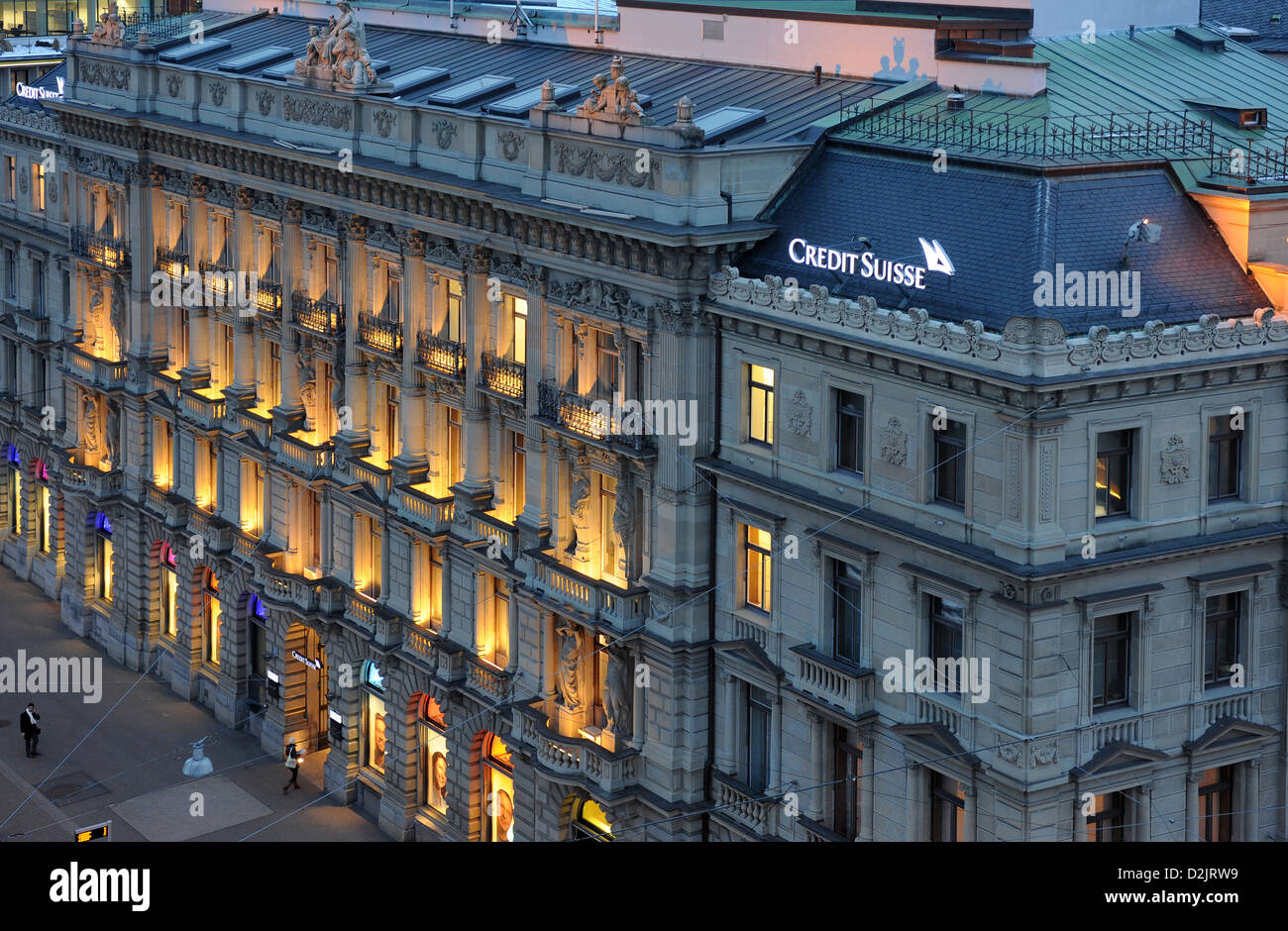 Zurich, Switzerland, Credit Suisse Paradeplatz evening Stock Photo