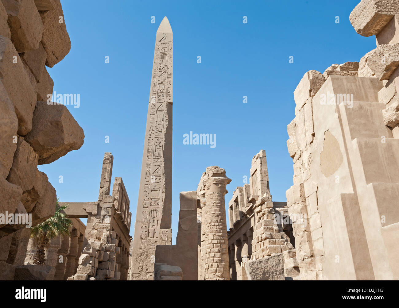 Ancient Egyptian ruins in the temple of Karnak at Luxor Stock Photo