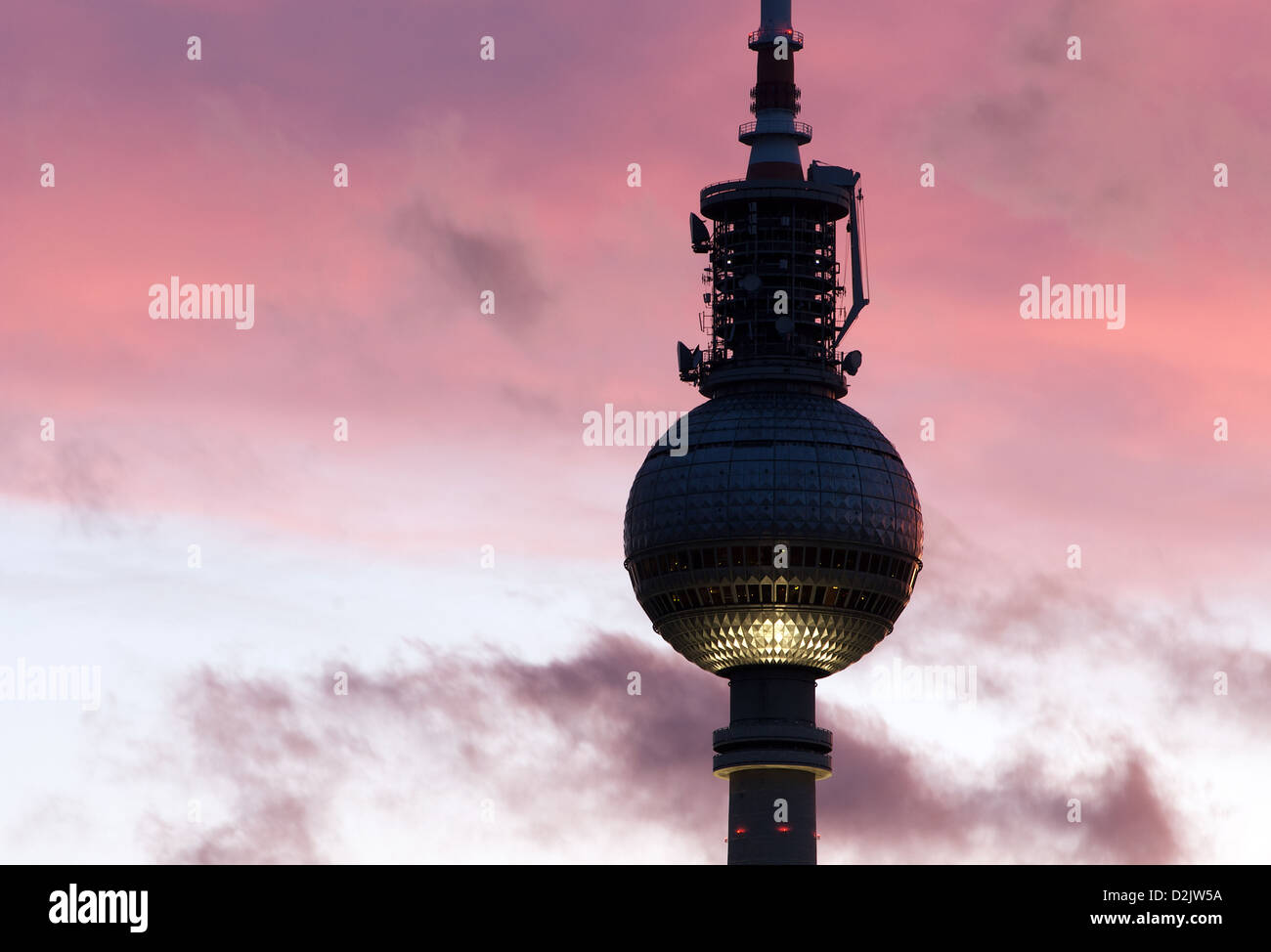 Berlin, Germany, the Berlin TV tower at sunset Stock Photo