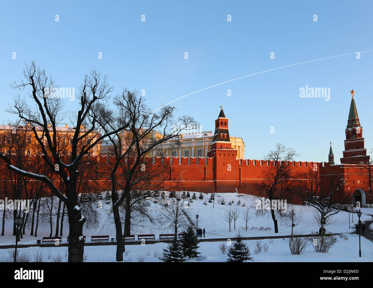 Commandant and Borovitskaya Towers of Moscow Kremlin Stock Photo