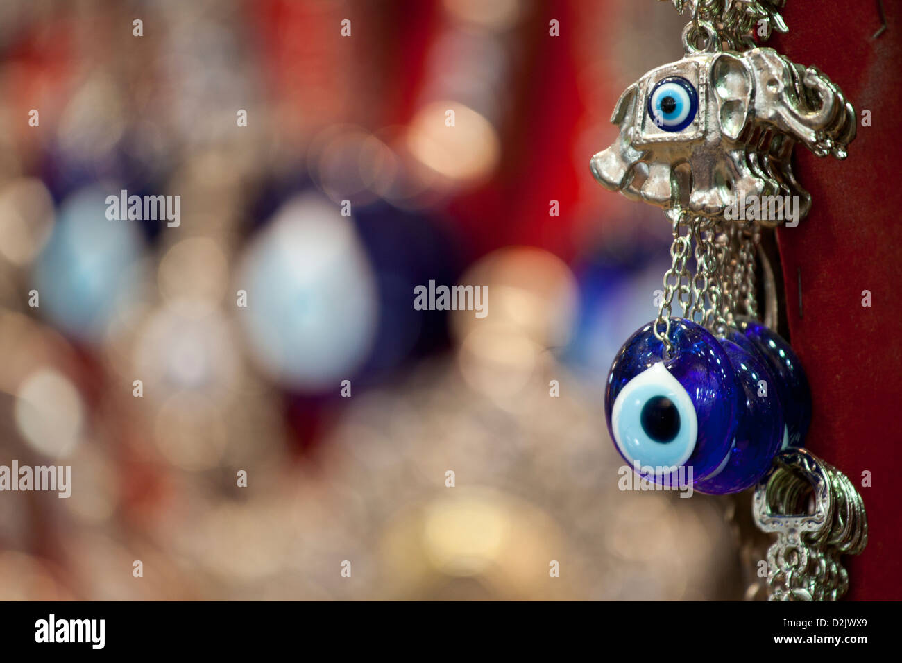 ISTANBUL TURKEY - Turkish good luck charms bead amulet, symbol of protection from Evil Eye. Grand Bazaar Kapali Carsi Kapalicarsi Stock Photo