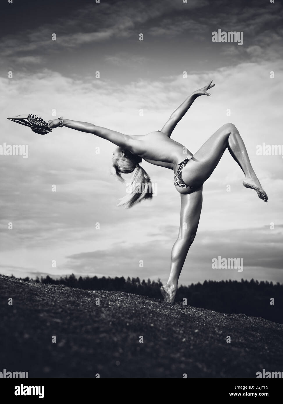 Young sexy naked woman dancing. Black and white Stock Photo - Alamy