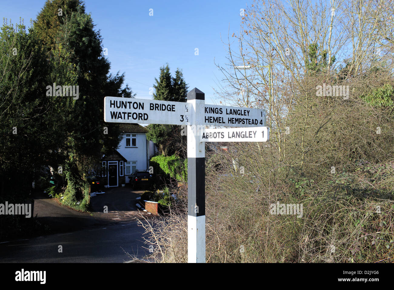Old sign post in Abbots Langley, Hertfordshire, UK Stock Photo
