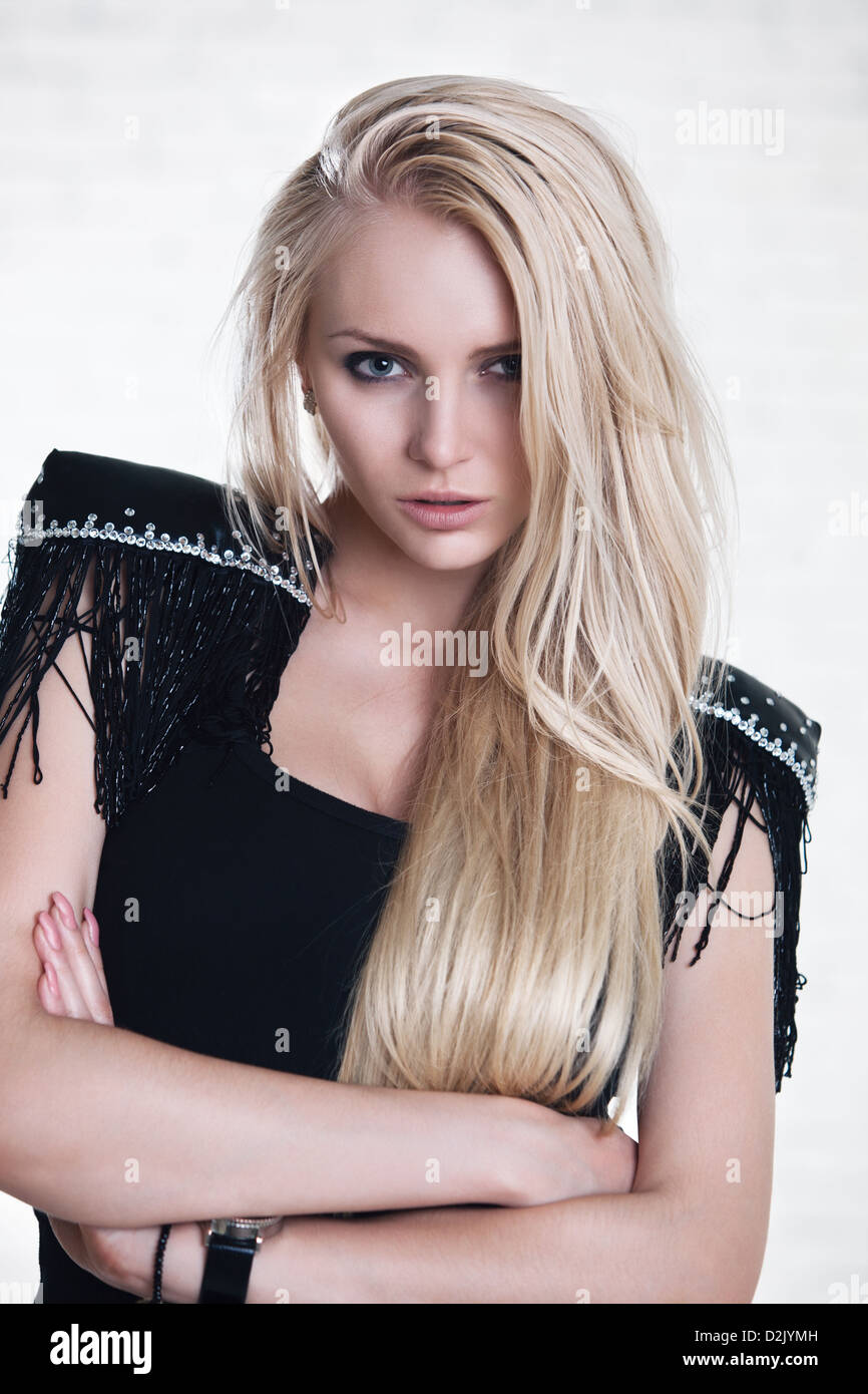 Young woman fashion portrait. Bright white colors Stock Photo - Alamy