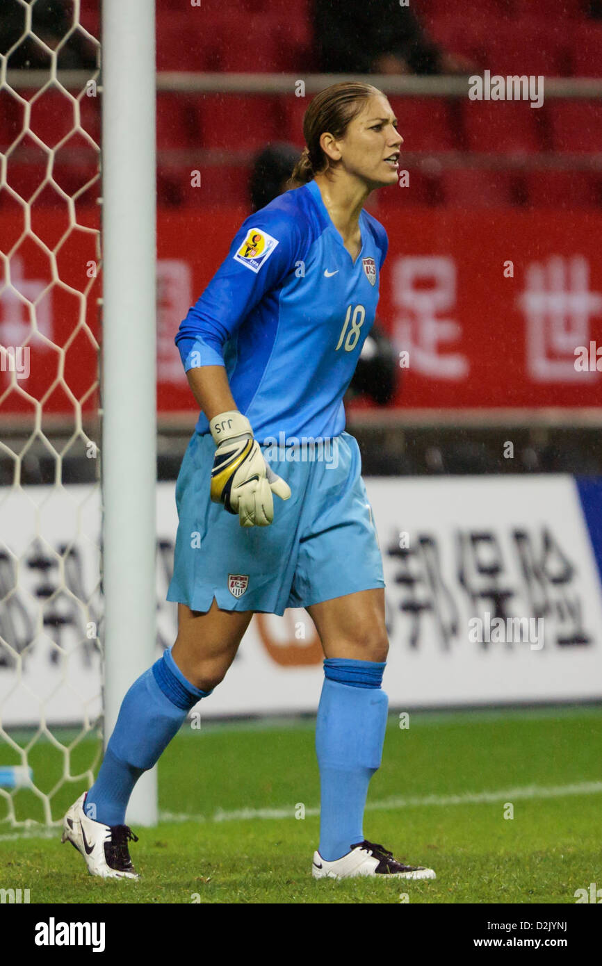 Goalkeeper Hope Solo of the United States in action during a FIFA Women's World Cup Group B match against Nigeria. Stock Photo