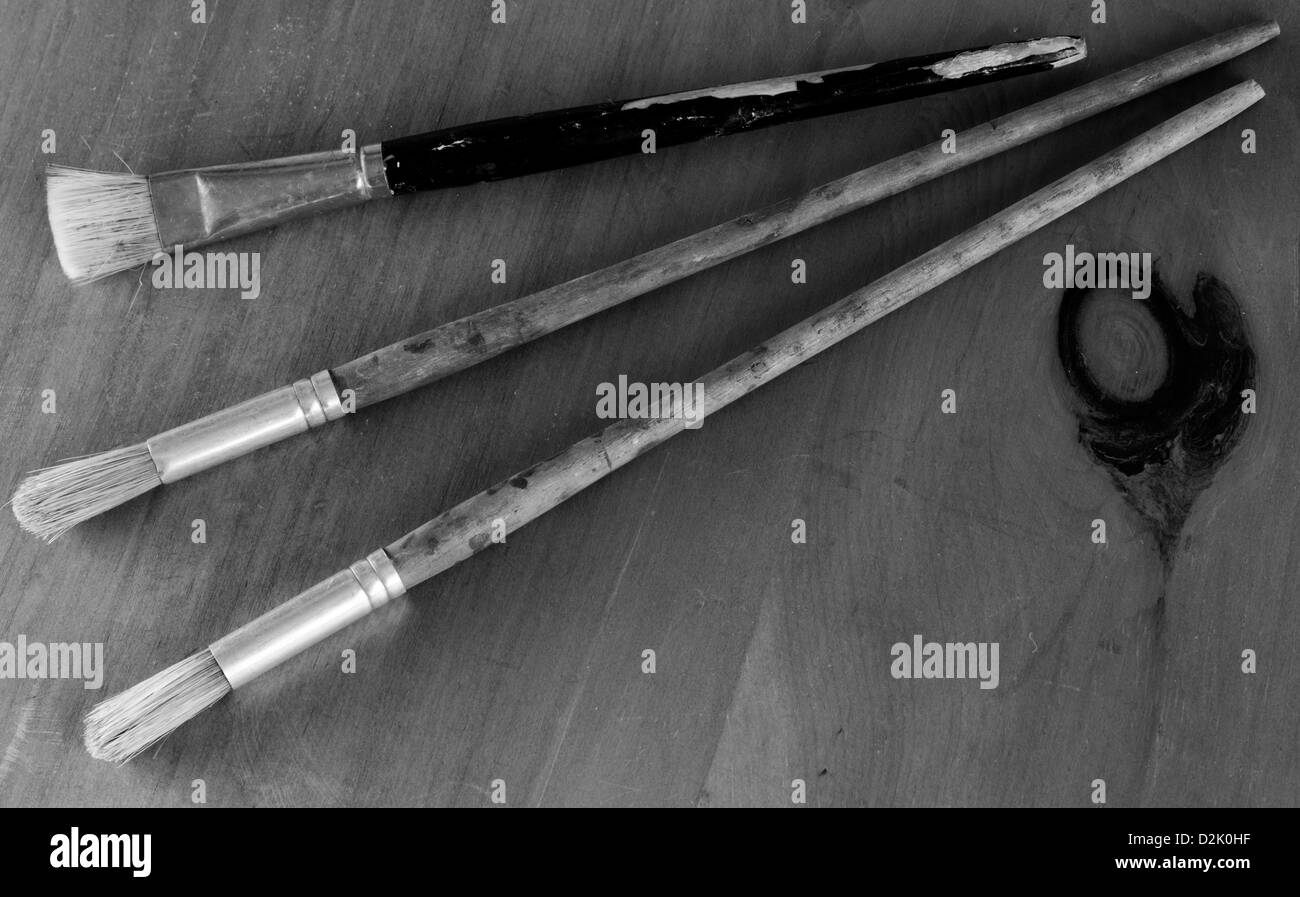 Three artists paintbrushes Stock Photo Alamy