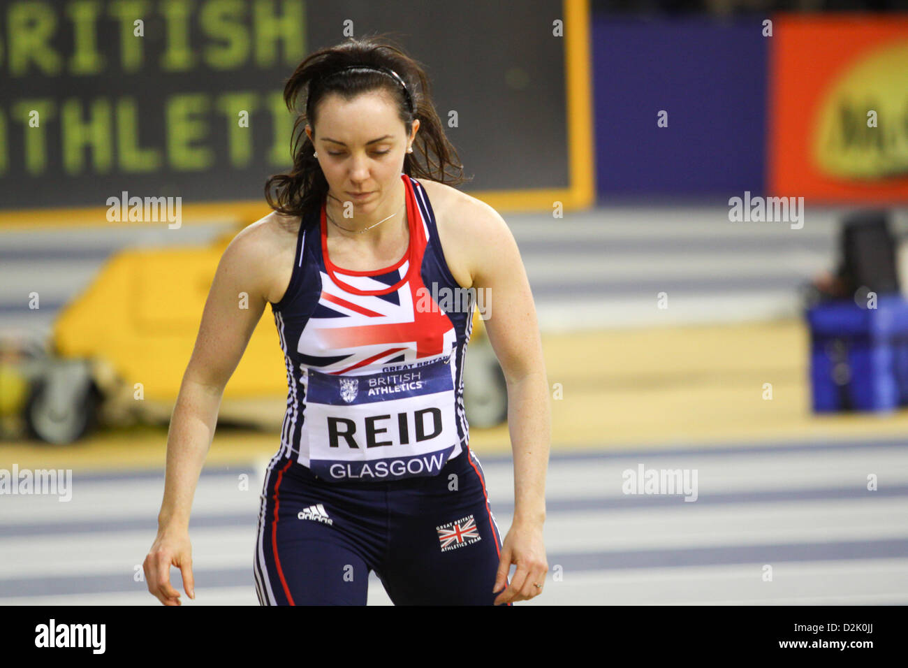 Glasgow, UK. 26th Jan, 2013. Stefanie Reid winner 1st women's long jump F44/46 Great Britain & N.I. - at the  British Athletics Glasgow International Match Emirates Arena Stock Photo