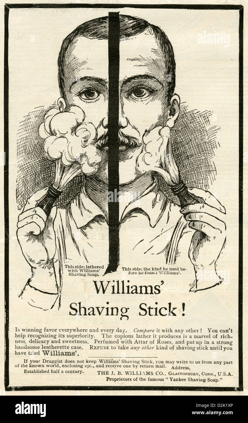 1890 advertisement, Williams' Shaving Stick by the J.B. Williams Co of