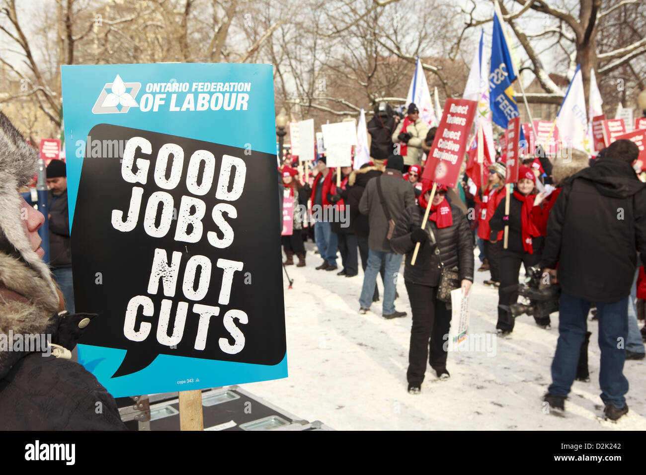 Thousands protest outside Ontario Liberal leadership convention in Toronto January 26 2013 1 in Toronto, Canada. Stock Photo