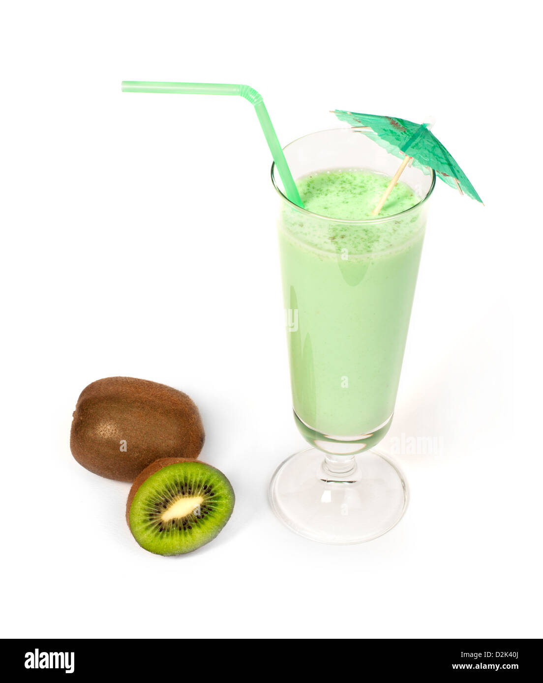 Kiwi milk shake and fresh fruit kiwi. Cocktail with milk. White