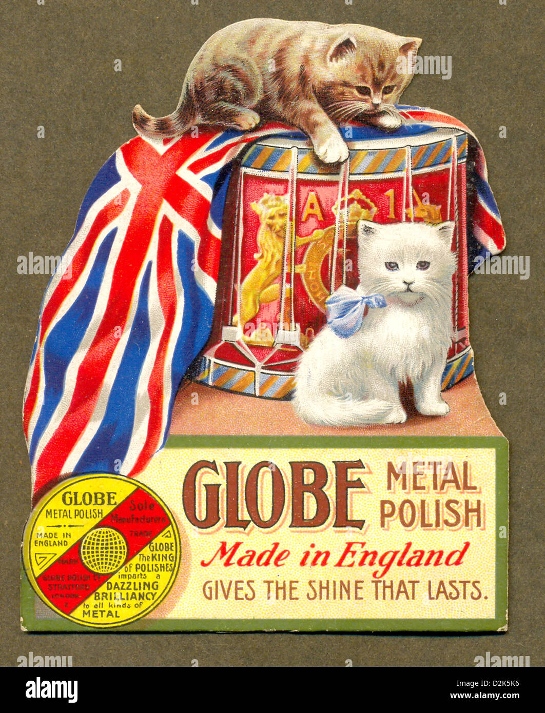Chromolithographed diecut advertisement for Globe Metal Polish circa