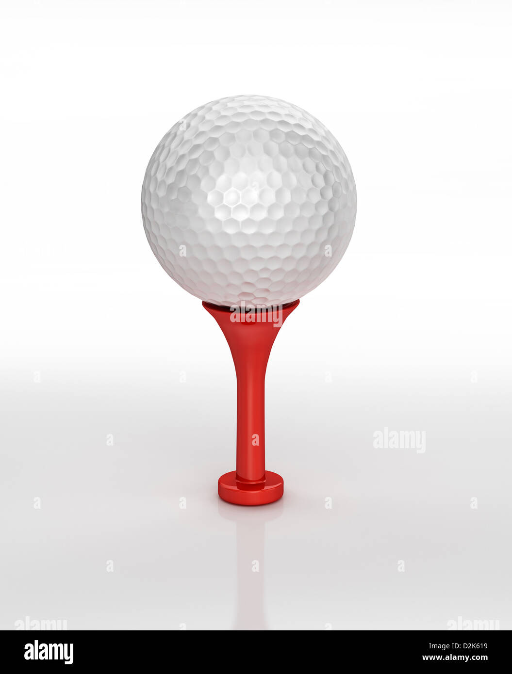 3D digital rendering of a Golf ball placed on tee, on white surface, with clipping path. Stock Photo