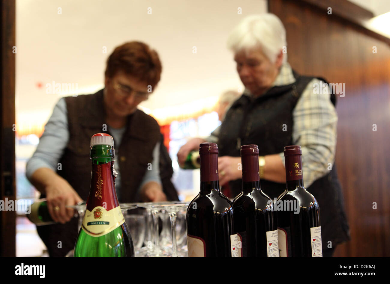 Berlin, Germany, to give women a champagne and wine Stock Photo